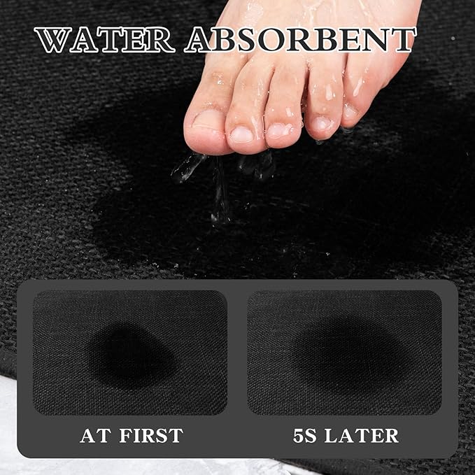 chakme Bathroom Rugs Mat U-Shaped 24x17, Ultra ThinNon Slip Bath Mat Small Quick Dry Absorbent Bath Matfor Bathroom Floor, (Black, U-24"x17")