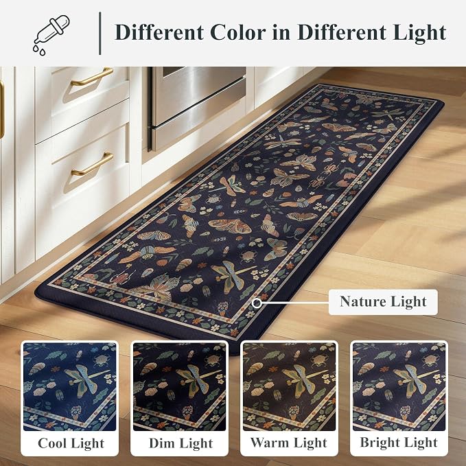 LEEVAN Anti Fatigue Mats for Kitchen Floor Non-Slip, Cushioned Kitchen Mats for Floor 2 Piece, Blue Purple Memory Foam Kitchen Mat Set, Waterproof Ergonomic Standing Mat for Bar, Office,Desk, Laundry
