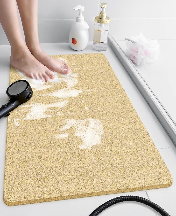 OTHWAY Shower Mat Non Slip Without Suction Cups, Quick Drying Bathtub Mat Non Slip for Shower Bathroom, PVC Loofah Shower Mat for Wet Areas (Beige)