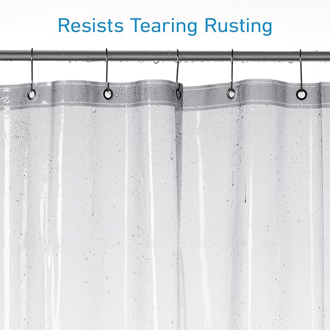 EHZNZIE Clear Black Shower Curtain Liner 72x72, PEVA Waterproof Bath Curtain, No Chemical Smell, 3 Weighted Magnets, Durable with Rustproof Metal Grommets