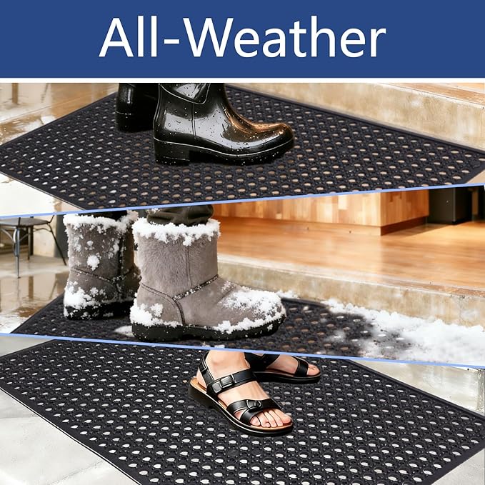 Outdoor Rubber Mat Kitchen Anti-Fatigue Floor Mats (24" x 36") Restaurant Bar Floor Mat New Rubber Non Slip Drainage Mat Black