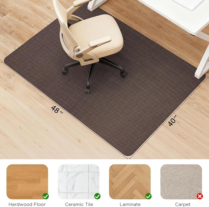 Sycoodeal Chair Mat, 40" x 48" Office Chair Mat for Hardwood and Tile Floor, Heavy Duty Floor Protector for Rolling Chairs, Non-Slip,Computer Mat for Home Office(Brown)