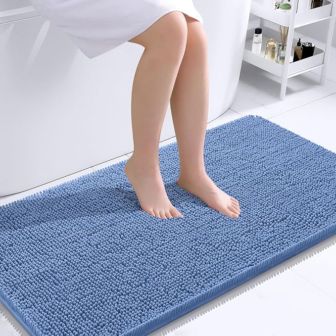 OLANLY Large Bathroom Rugs 40x24, Soft Absorbent Chenille Bath Rugs, Rubber Backing Quick Dry, Machine Washable Bath Mats for Bathroom Floor, Tub and Shower, Home Decor Accessories, Cornflower Blue