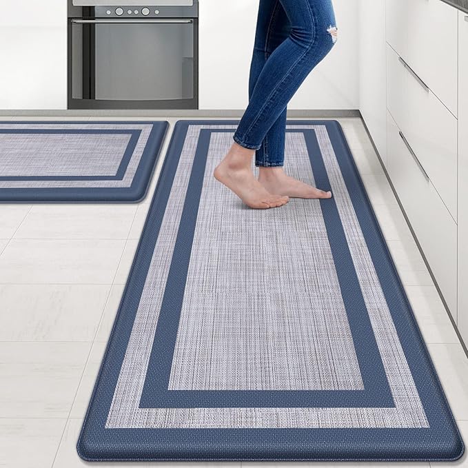 Mattitude Kitchen Mats Set of 2 Cushioned 0.47 inch Kitchen Rugs Non-Skid Rug Sets Ergonomic Comfort Standing Mat for Kitchen, Floor, Office, Sink, Laundry, Blue and Gray