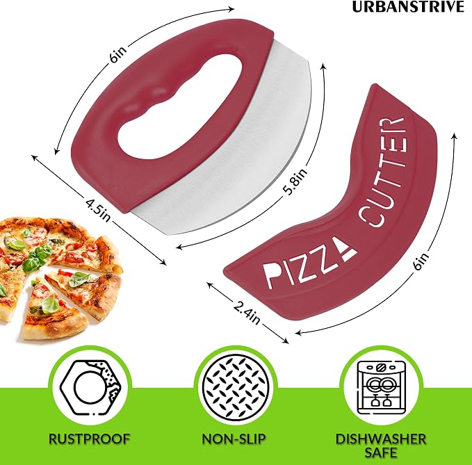 Urbanstrive Heavy Duty Stainless Steel Pizza Cutter with Cover, Super Sharp Blade Pizza Knife Pizza Cutter Rocker, Perfect Kitchen Gadgets for Pizza Cutting Home Essentials (Red)