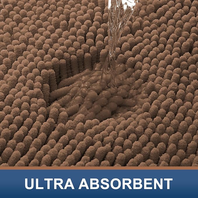 Smiry Luxury Chenille Bathroom Rugs 24x16, Extra Soft and Absorbent Shaggy Bath Mat, Machine Washable, Non-Slip Plush Carpet Runner for Tub, Shower, and Floor, Home Decor Accessories, Mocha