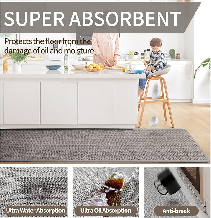 YDKGL Water Absorbent Runner Rugs for Kitchen, Kitchen Mat in Front of Sink, Oil Absorbent Kitchen Mats for Floor,Non-Slip Kitchen Rugs,Durable Kitchen Mats，17x30 Gray Kitchen Rugs,