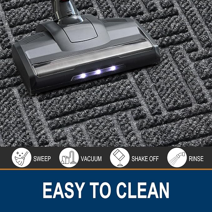 OLANLY Indoor Outdoor Mat, Sturdy Natural Rubber Floor Mat, Non Slip Low Profile Waterproof Doormat, and Stain Front Door Mats, Easy Clean Patio Entrance Mat, 30''x17'', Grey