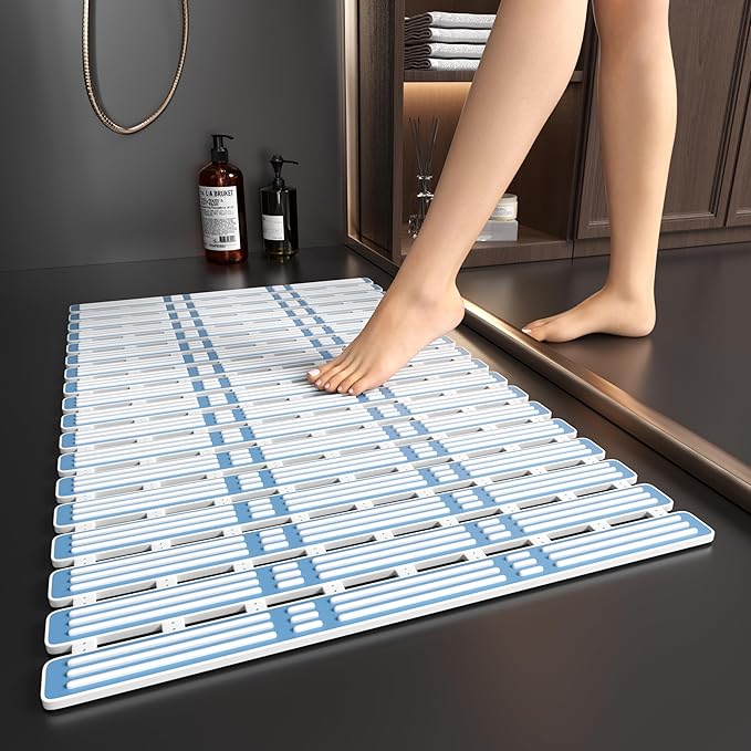 XIYUNTE Shower Mat Non Slip Bath Mat for Tub - 27 X 16 Inch TPE Bathtub Mat Non Slip Shower Mats for Inside Shower, Bath Tub Mat with Powerful Suction Cup, Easy to Cut and Dry, Blue