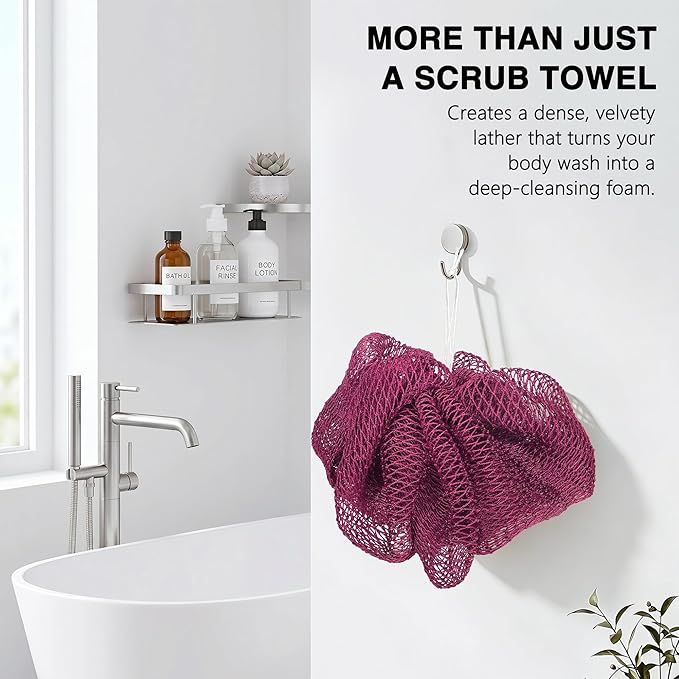 UJFQBH African Net Sponge Authenti, Exfoliating Body Scrubber for Back and Hard to Reach Areas, Gentle Daily Exfoliation for Deep Cleansing, Quick Drying Shower Essential, Berry Pink 3 Pack