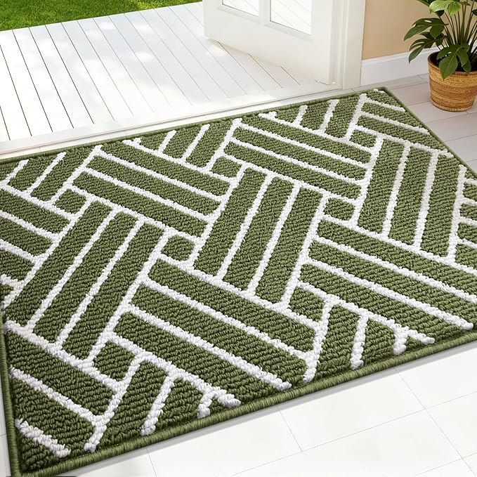 OLANLY Indoor Door Mat, 32x20 Inch, Dirt Resistant and Absorbent, Non-Slip Rubber Backing Floor Mats, Easy Clean Low-Profile Doormat for Entryway, Front Door, and Inside Entrance, Green