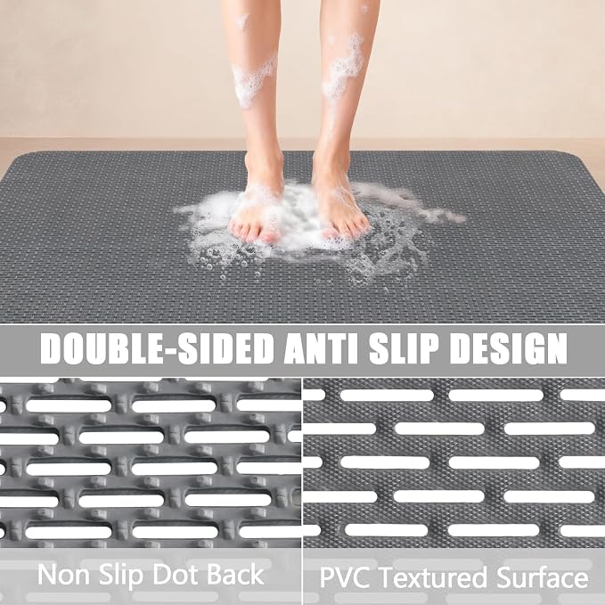 Non Slip Shower Mat: 36" X 24" Extra Large Shower Mats for Inside Shower - PVC Quick Dry Shower Stall Mat with Hundreds Drain Holes