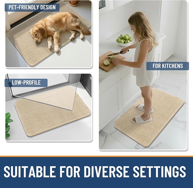 Arotive Bathroom Rugs 47" x 24", Ultra Soft Absorbent Chenille Bath Rugs, Non-Slip Rubber Backing, Machine Washable Bath Mats for Bathroom Floor, Tub and Shower, Home Decor Accessories, Beige