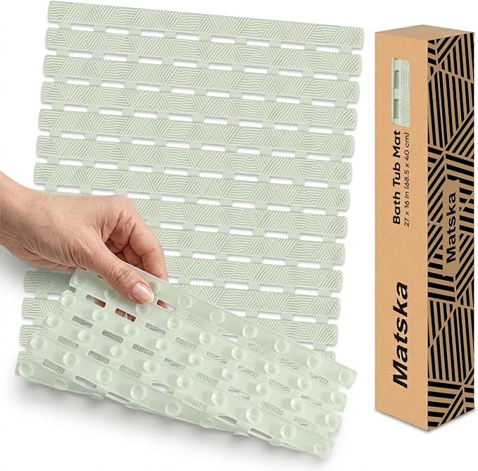 Non Slip Bathtub Mat - Shower Mats for Inside Shower, Rectangular PVC Tub Mat with 200+ Suction Cups for Safety, 27x16 Inch, Sage Green