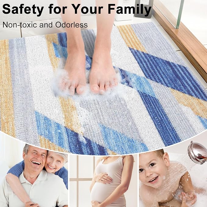 Square Shower Mat Non Slip, 24x24 Inch Loofah Shower Mats for Inside Shower Stall, Soft PVC Anti Slip Shower Mats for Stand Up Showers, Easy to Clean and Dry, Machine Washable