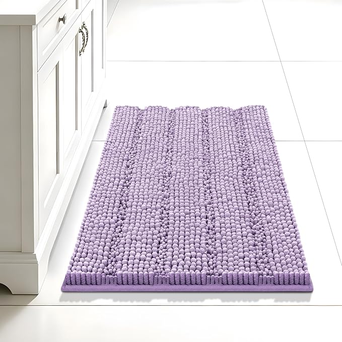 Bcoimo 24"×17" Chenille Bath Mat – Non-Slip with Backing Bath Rug Ultra-Absorbent and Machine Washable Bathroom Mat Quick-Dry Design. Ideal for Bathroom Shower and Tub Areas