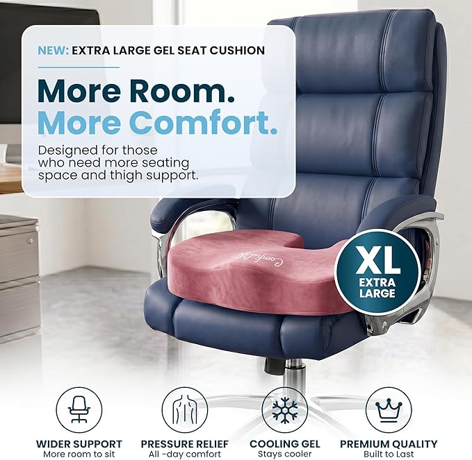 ComfiLife Extra Large Gel & Memory Foam Seat Cushion - Doctor Recommended Office Chair Cushion, Car Seat Cushion - Back & Sciatica Pain Relief - Wide Seat Cushion for Big & Tall (Pink)