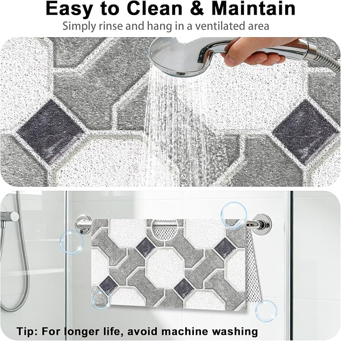 Square Shower Mat Non Slip: 32x32 Inch Extra Large Shower Mats for Inside Shower, Non Slip Shower Mat with Drain Hole in Middle- Anti Slip Shower Floor Mat, Loofah Shower Stall Mats for Elderly
