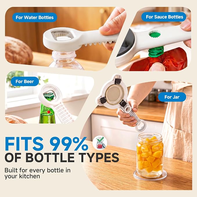 2026 Upgraded 4-in-1 Jar Opener - Adjustable Stainless Steel Lid Remover for Seniors & Arthritis Sufferers, Fits Kitchen Jars, Bottles & Cans Grey