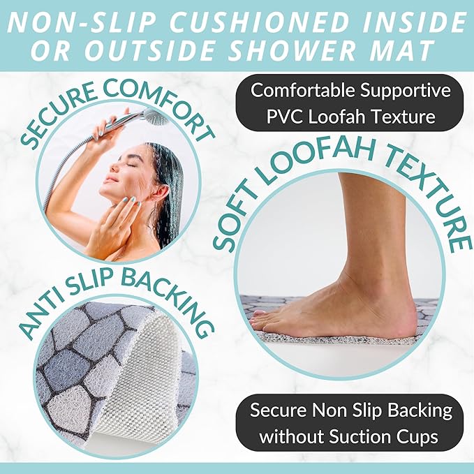 Non Slip Bathtub Mat Shower Mat for Tub - Loofah Bath Mats for Bathroom - 40x16 Bathtub Floor Mat - Textured Anti Slip Bath Mat Without Suction Cups - Secure Mat for Wet Areas (40x16 Pebble Blue)