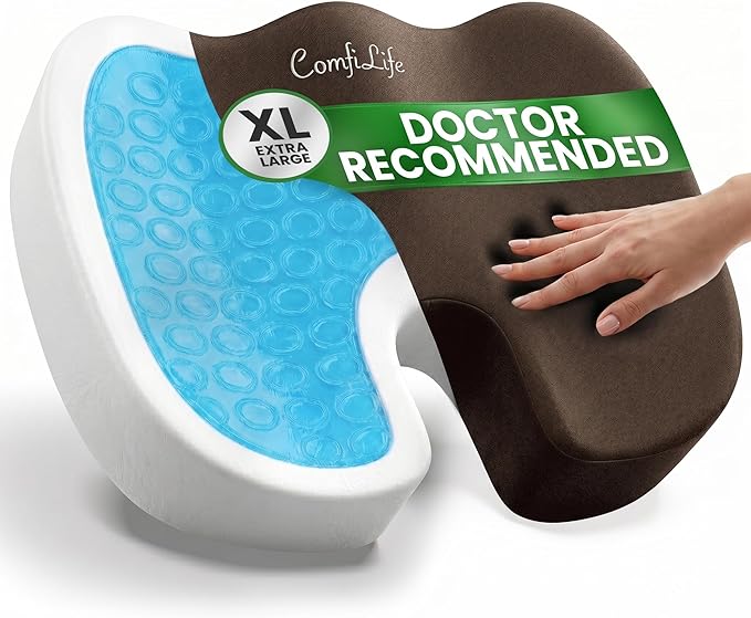 ComfiLife Extra Large Gel & Memory Foam Seat Cushion - Doctor Recommended Office Chair Cushion, Car Seat Cushion - Back & Sciatica Pain Relief - Wide Seat Cushion for Big & Tall (Brown)