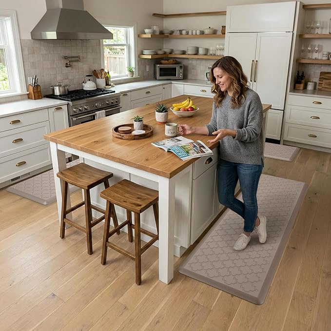 Kitchen Mat Cushioned Anti Fatigue for Floor, Non-Slip Waterproof Comfort Rug for Kitchen Sink, Standing Desk & Laundry, 17.3"x29", Khaki