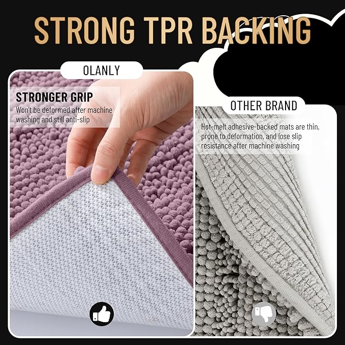 OLANLY Thick Bathroom Runner Rugs 44x24, Extra Absorbent Chenille Striped Bath Rugs, Rubber Backing, Machine Wash Dry, Long Bath Mats for Bathroom, Tub and Shower, Home Decor Accessories, Deep Plum