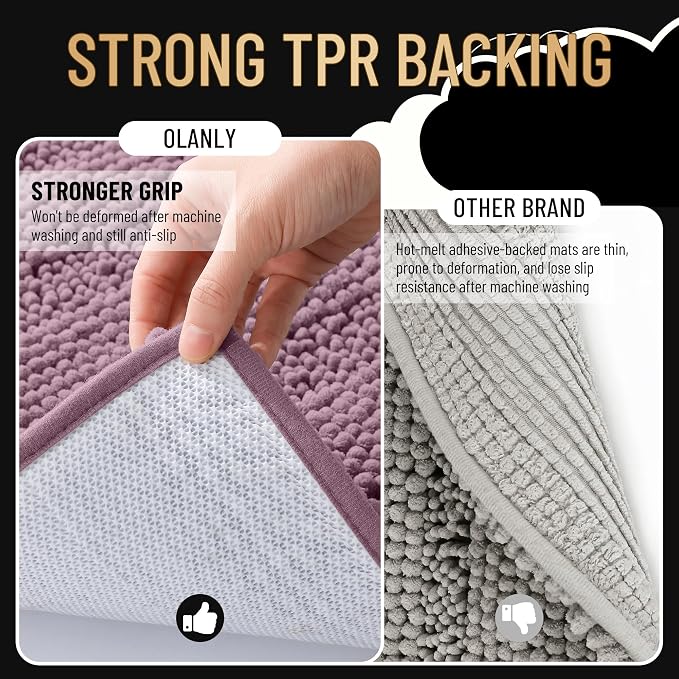 OLANLY Thick Bathroom Runner Rugs 47x20, Extra Absorbent Chenille Striped Bath Rugs, Rubber Backing, Machine Wash Dry, Long Bath Mats for Bathroom, Tub and Shower, Home Decor Accessories, Deep Plum