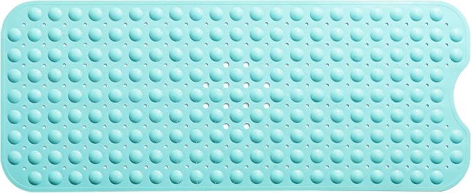Extra-Long Non-Slip Bathtub & Shower Mat 39”x16” (Smooth/Non-Textured Tubs Only) Safe, Clean, Machine-Washable, Superior Grip&Drainage, Vinyl, Opaque Aqua/Blue-Green