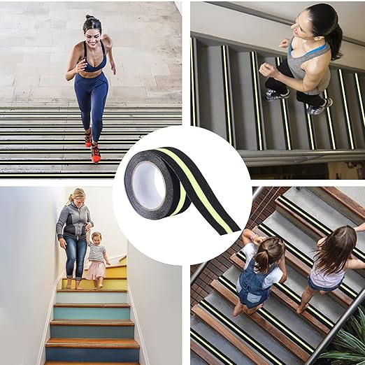 COSIMIXO 2" x 16.5FT Anti Slip Tape with Glow in The Dark Stripe,Premium Grip Tape Non Slip Stair Treads Tape,Non Skid Tape, High Traction Adhesive for Stairs Step Black/Green