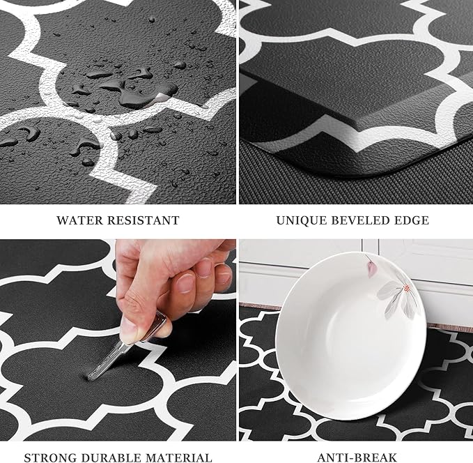 WISELIFE Kitchen Mat Cushioned Anti-Fatigue Kitchen Rug,17.3"x 60",Non Slip Waterproof Kitchen Mats and Rugs Heavy Duty PVC Ergonomic Comfort Mat for Kitchen, Floor Home, Office, Sink, Laundry,Black