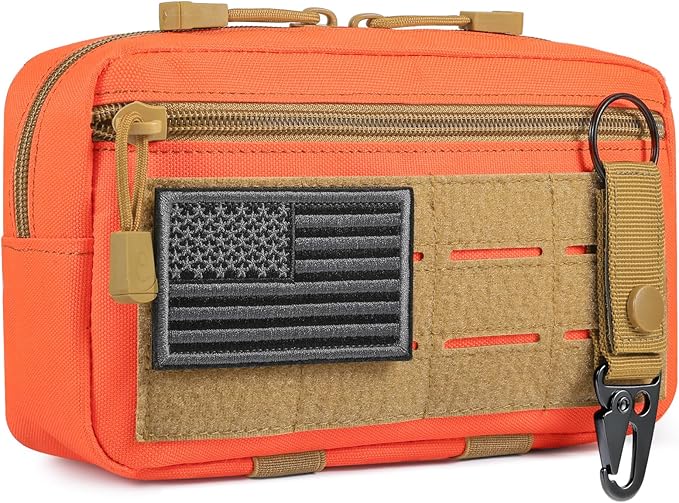 FRTKK Tactical Molle Admin Pouch Utility Laser Cut EDC Tool Pouch Bag Horizontal Modular Pouches Include US Flag Patch and Keychain