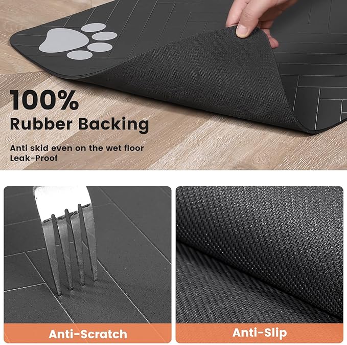 Pet Feeding Mat-Absorbent Pet Placemat for Food and Water Bowl, with Waterproof Rubber Backing, Quick Dry Water Dispenser Mat for Dog and Cat (20"x12", Coffee)