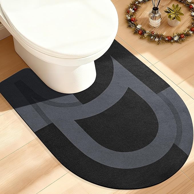 ACCUMTEK Non Slip Bath Mat, Thin Bathroom Rugs Fit Under Door, Quick Dry Bath Mats, Machine Washable Bath Rugs for Bathroom, Bathtub & Kitchen, Black/Bordered/U-Shaped 24"x20"