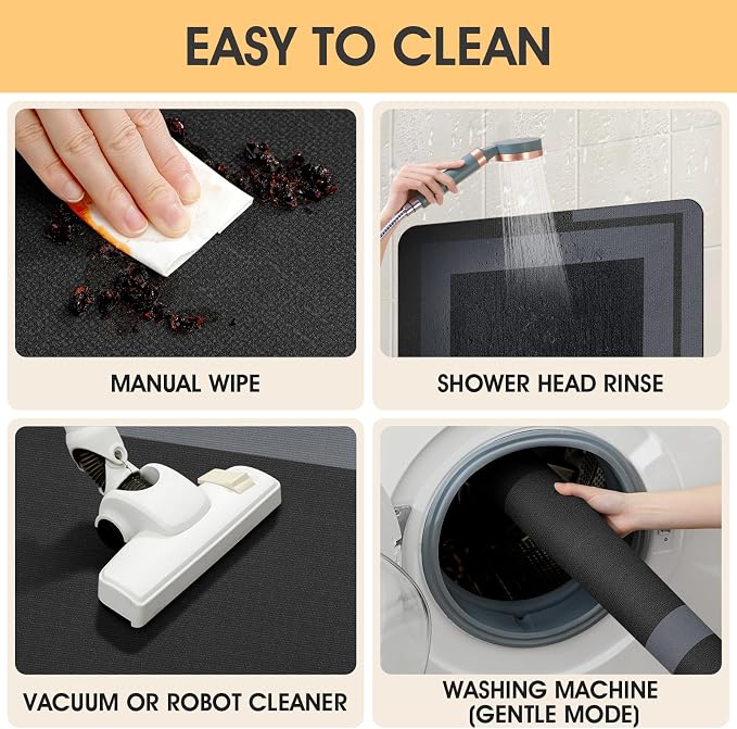 ACCUMTEK Non Slip Bath Mat, Thin Bathroom Rugs Fit Under Door, Quick Dry Bath Mats, Machine Washable Bath Rugs for Bathroom, Bathtub & Kitchen, Bathtub, Black/Bordered/24 x17+48"x20"