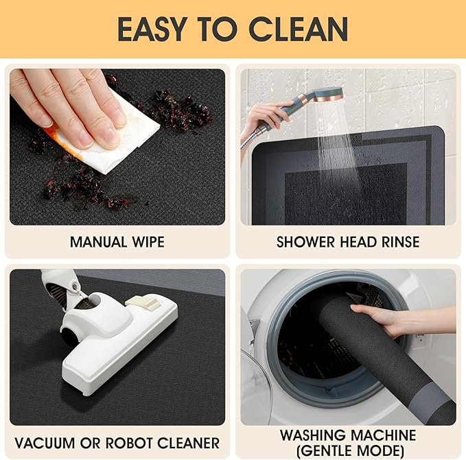 ACCUMTEK Non Slip Bath Mat, Thin Bathroom Rugs Fit Under Door, Quick Dry Bath Mats, Machine Washable Bath Rugs for Bathroom, Bathtub & Kitchen, Bathtub, Black/Bordered/3 Piece