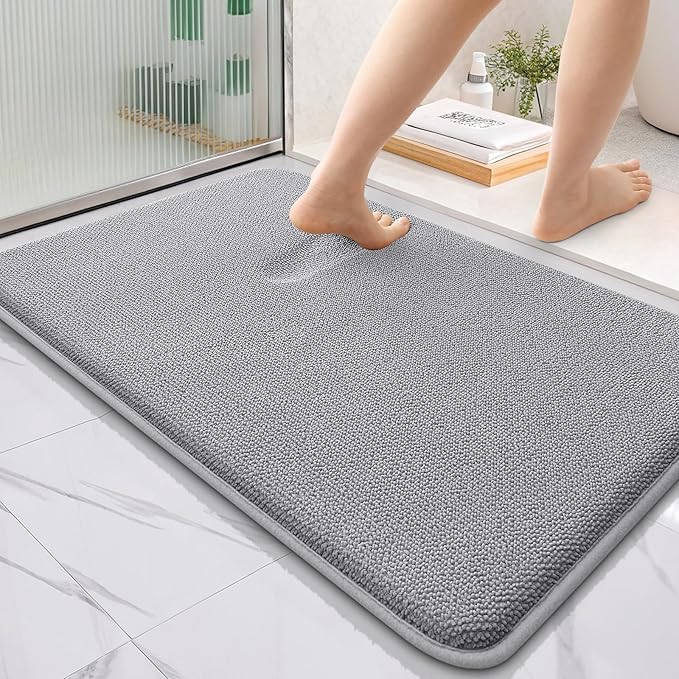 OLANLY Thick Memory Foam Bath Mat Rug 35x24, Extra Soft Absorbent Bathroom Rug, Quick Dry Bath Mats, Non-Slip, Machine Washable Carpet for Bathroom, Tub and Shower, Home Decor Accessories, Grey