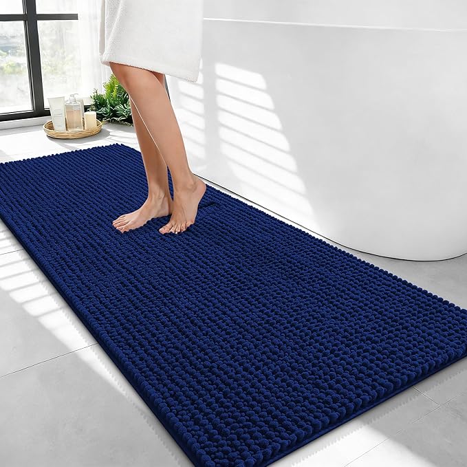 OLANLY Thick Bathroom Runner Rugs 44x24, Extra Soft Absorbent Chenille Bath Rugs, Rubber Backing, Machine Wash Dry, Long Bath Mats for Bathroom Floor, Tub and Shower, Home Decor Accessories, Navy