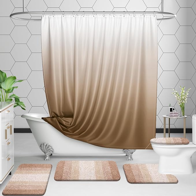OLANLY Luxury Toilet Rugs U-Shaped 24x20, Extra Soft and Absorbent Microfiber Bathroom Rugs, Non-Slip Plush Shaggy Bath Mat, Machine Wash Dry, Contour Bathroom Mats for Toilet Base, Beige