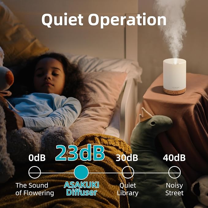 ASAKUKI Essential Oil Diffuser for Home, 300 ml Aromatherapy Diffuser with 6 Essential Oil Sets, Automatic Shut-Off, 7 LED Lights for Living Room, Kitchen, Bedroom, Hotel - Brown with Oils