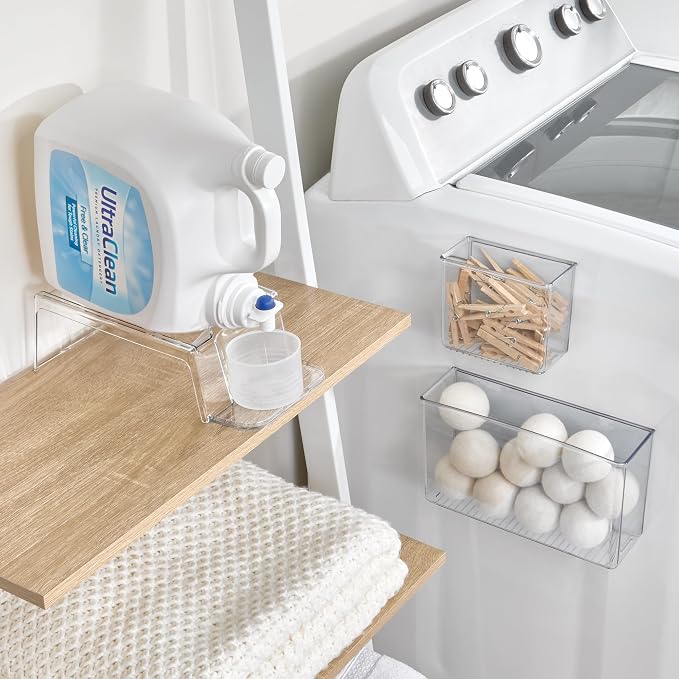 iDesign Magnetic Small Clear Plastic Organizer Bins for Laundry Room Storage