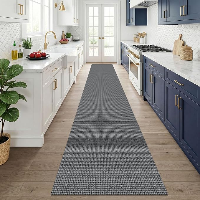 KOZYFLY Cotton 2.5'x14' Runners Rugs for Hallway, Long Washable Runner Rug, Woven Non Slip Kitchen Runner, Flatweave Entryway Rug, Floor Carpet for Entry, Aisle, Hall, Grey/Dark Grey