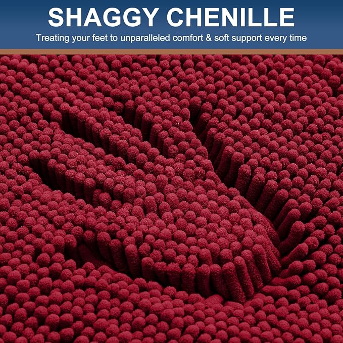 Smiry Luxury Chenille Bathroom Rugs 40x24, Extra Soft and Absorbent Shaggy Bath Mat, Machine Washable, Non-Slip Plush Carpet Runner for Tub, Shower, and Floor, Home Decor Accessories, Red