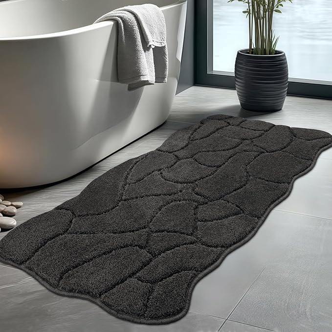 Large Bathroom Rugs Runner, 22x47 Extra Soft Absorbent Shaggy Long Bath Mats, Non-Slip Machine Washable Modern Bath Carpet Runner for Bathroom Laundry Room Kitchen (Charcoal)
