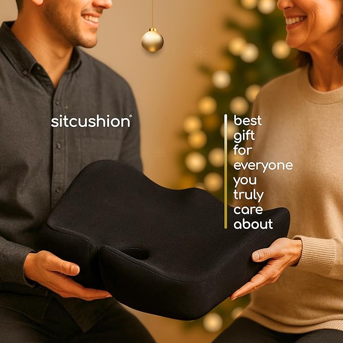 SitCushion Car Seat Cushion for Long Driving – X Large Memory Foam Seat Cushion for Sciatica & Tailbone Pain Relief, Orthopedic Coccyx Cushion with Non-Slip Bottom, Back Pillow for Car, Truck (Black)