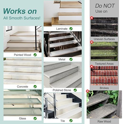 Clear Indoor Stair Treads for Wooden Steps Non Slip, KOOTETA 15 Pack 6" x 30" Transparent Anti Slip Tape for Stairs,Waterproof Weather Resistant Grip Tape,High Traction Adhesive Non Slip Stair Treads