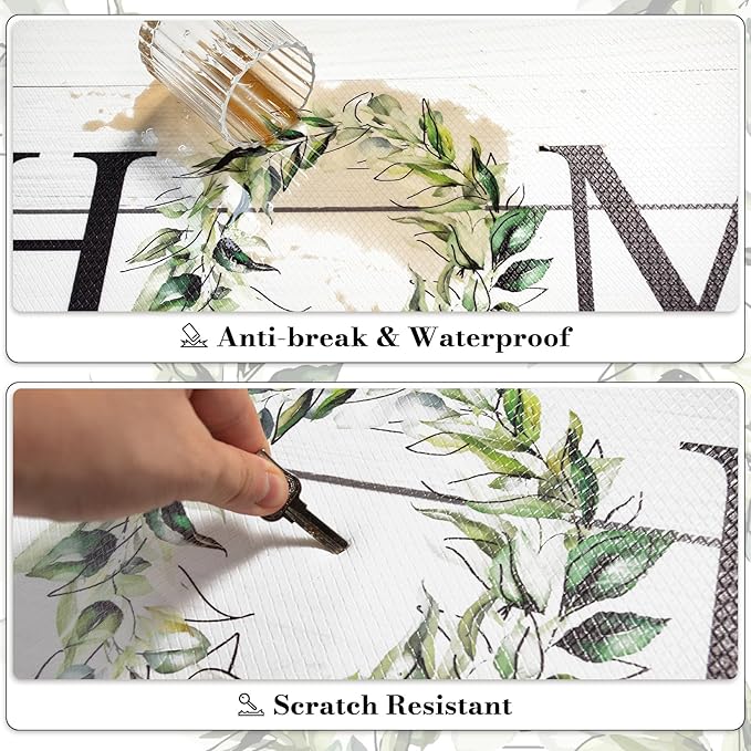 KIMODE Farmhouse Kitchen Mat 2PCS Anti Fatigue Kitchen Rugs Non-Skid Waterproof Kitchen Floor Mat Cushioned Comfort Standing Mat for Office,Laundry,Sink,Home