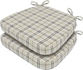 AAAAAcessories D-Shaped Chair Cushions, 2" Thick Dining Chair Pads with Ties and Removable, Machine-Washable Cover, 17" x 16", Set of 2, Tan Plaid