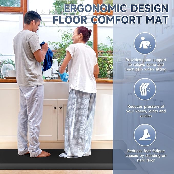 4/5 Inch Thick Kitchen Mat Anti Fatigue Mat Kitchen Rugs Kitchen Decor Non-Slip, Stain & Water Resistant, Kitchen Mats Desk Mat for Kitchen, Office, Workshop, Black, 17'' x 60''