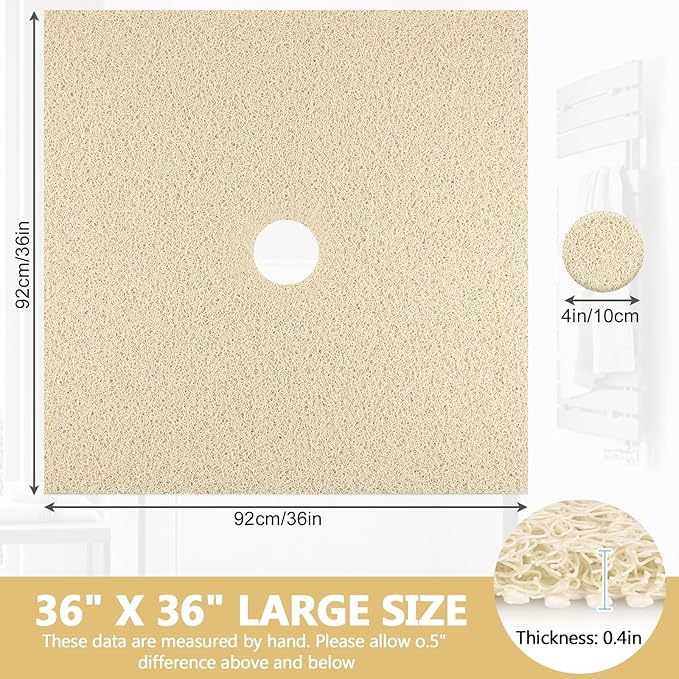 Square Shower Mat Non Slip: 36 x 36 Inch Extra Large Loofah Shower Mats for Inside Shower - Anti Slip Shower Stall Matt with Drain Hole in Middle